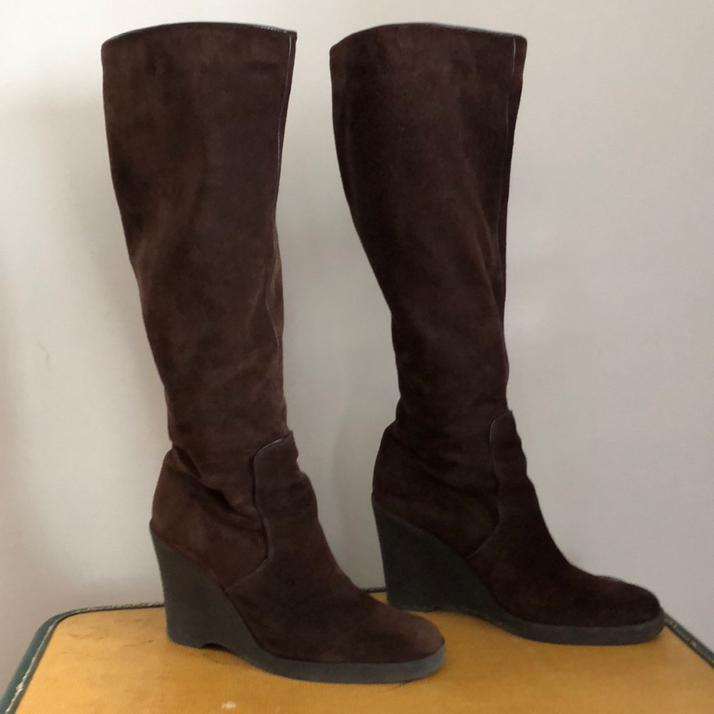 Calvin Klein Suede wedge heel brown tall boots